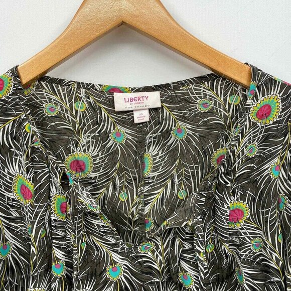 Liberty of London for Target Popover Blouse Women XS Peacock Feather Peplum Hem - Picture 7 of 8